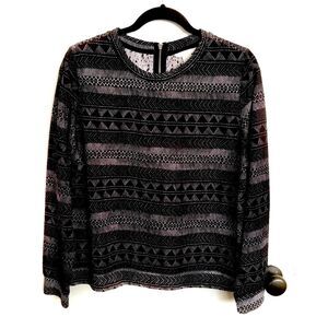 H&M geometric print top with back zipper detail, grey women’s size medium